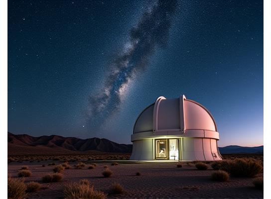 A high-tech observatory dome under a clear, dark sky in the Atacama Desert.