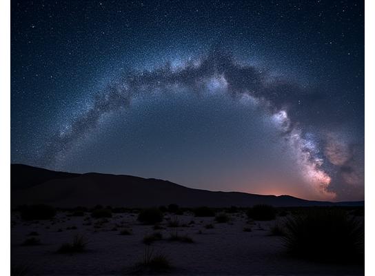 The Milky Way arching over a remote desert landscape, ideal for stargazing.